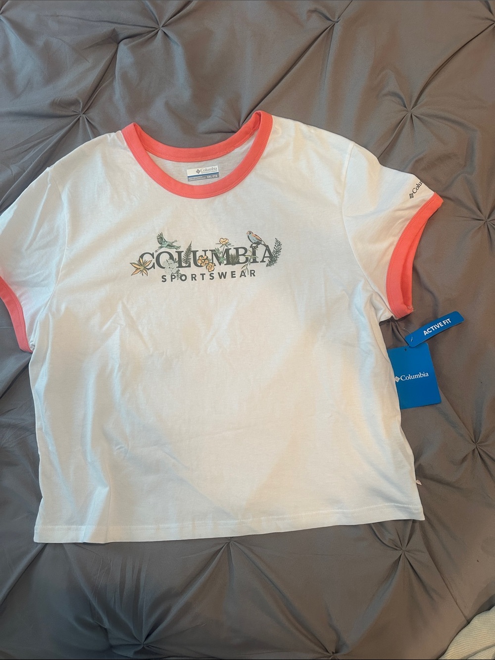 Columbia White Tee with Coral Trim - Short Sleeve